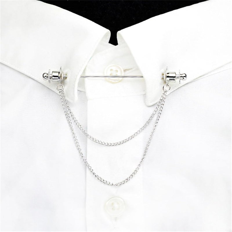 WCRAZYE Chain Lapel Pin Collar Bar Tassel Brooch Classic Ball Head Brass Shirt Collar Bar Tie Pins for Men Wedding Business - Image 4